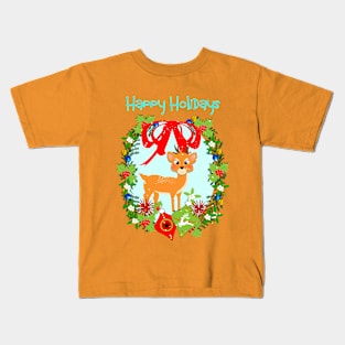 Happy Holidays Festive Christmas Deer Wreath Kids T-Shirt